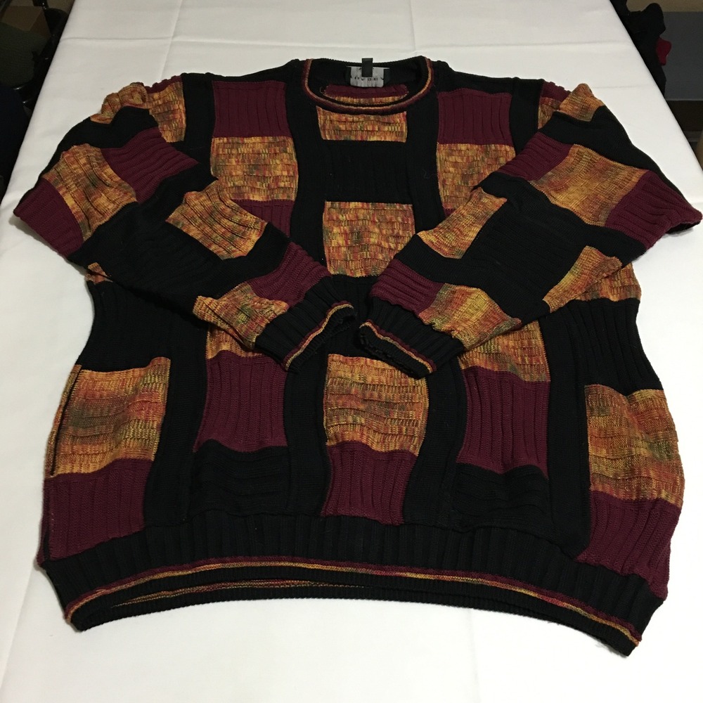 Tundra Canada Sweater Mens XXL Black Multicolor 3D Textured Geometric Knit